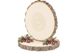 ilauke 2 Pièces Grands Rondin de Bois de Paulownia Naturel 18-20cm de Diametre,Tranches de Bois Brut Sans Trou,1.5cm Épaisseur Bois Rond avec Écorce,pour Artisanat et Décoration de Noël et Mariage