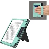 kwmobile Case Compatible with Kobo Libra 2 Case - Flip Case with Hand Strap - Faux Leather Cover - Mint Green Dark Grey