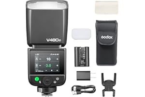 Godox V480-C Flash para Canon, TTL, GN50 de Alta Potencia, Control por Pantalla táctil, Carga USB-C, Tiempo de Reciclado de 1,7s, 650 Destellos de máxima Potencia, 2,4G X inalámbrico, 1/8000s HSS