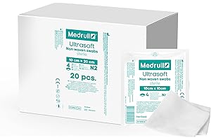 Medrull Compresse sterili in tessuto non tessuto, Ultrasoft 40 pezzi (20 x 2 pezzi), 4 veli 10 x 20 cm, compresse assorbenti, materiale per medicazione, bende di garza per ferite