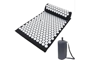Acupressure Mat Generise Accupressure Body Mat and Pillow Set for Men & Women - Back, Neck and Muscle Pain Relief - Includes Travel Bag with Adjustable Strap (Black with White Spikes)