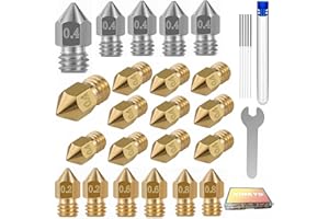 XIN-KYD Boquilla para impresora 3D, 20 unidades, mk8 nozzle, para filamento de 1,75 mm, impresora 3D con limpiador de boquillas,compatible impresoras Hotend MK8 compatible Creality Ender 3/5/CR-10