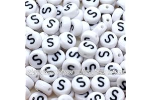 Little Snow Direct 100pcs 7mm Acrylic Letter Coin Beads A - Z Disc Alphabet Beads - S, White