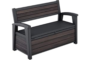 Keter Signature Gartenbank 130x60x85 cm, wetterfeste Aufbewahrungsbank mit 227 Liter Stauraum, Holzdesign Rosewood, 2-Sitzer Sitzgelegenheit, Palisander