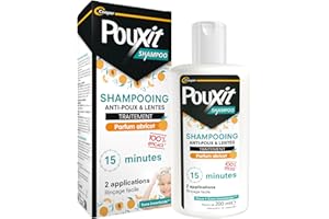 POUXIT - Shampooing parfum abricot - Traitement anti-poux et lentes - 100% Efficace - Agit en 2 applications de 15 minutes - Traitement du cuir chevelu - Flacon de 200 ml