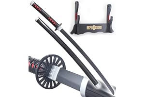 Demon Slayer Katana Tout en Bois Lame en Bois Katana Tanjiro Kamado Epee Tanjiro Sabre Demon Slayer Epee Cosplay + Presentoir en Bois Cosplay/Repliksword