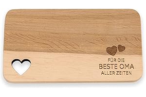 Spruchreif | Holzbrett mit Gravur "Beste Oma aller Zeiten" | Geschenkidee für Oma | Geschenk für Oma zum Muttertag | Frühstücksbrettchen mit Herzausschnitt