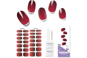 DUKASOU Uñas de Gel Pegatinas | 28 Uds Uñas Gel Semicurado, Pegatinas de Uñas de Gel para Mujeres Funciona con Cualquier Lámpara UV, Pegatinas de Gel para Uñas(Eclipse carmesí)
