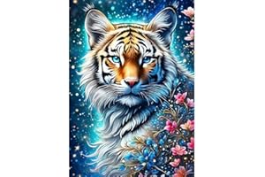 WOPLAGYREAT Diamond Painting Peinture Diamant Broderie Paysage Adulte Fleur One Piece Tableau Perle Grand Format A Coller Loisir Creatif Mosaique 5d Complet Decoration Chambre Salon Murale Poster Tigre