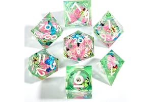 ORUZA 7 PCS Liquid Core DND Dice Resin Sharp Edge Dice Polyhedral D&D Dice Set for Dungeons and Dragons RPG MTG Table Games