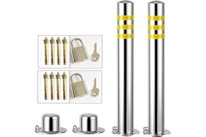 GENERIC Pack Of 2 Stainless Steel Security Posts For Driveways - Prevent Rust, Easy Installation - Barrier Reflective Tape Parking Post Bollards