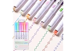 AUEJACKY Set de 6 pièces Curve fluorescent, color fluorescent, curve Fluorescent Pen Set, curve, étoile et motif floral, pour la prise de notes, Manuel, faire des plans (6 couleurs)