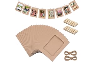 Zulbceo 20 PACK Paper Photo Frames 10x15 cm Paper Picture Frame with Wooden Clips and String Hanging Cardboard 4x6 Photo Frame Set for Photo Wall Display,Craft,Weddings & Party