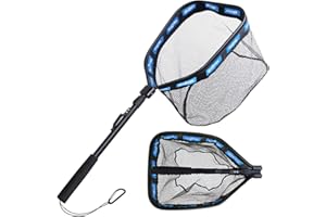 CRAZY SHARK Kescher Angeln gummiert mit Teleskopstangengriff - Faltbares Angel Kescher Fischernetz für Kajak, Salmon, Catfish, Bass, Trout, Einfach zu Fangen und Freizugeben, 100cm