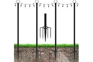 JAOGAUS Confezione da 4 aste luminose per esterni, 2,5 m, con forcella, pali in metallo resistente, per esterni, resistenti alle intemperie, per Natale, matrimoni, festival