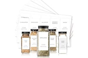 V2CROFT 160 Minimalist Spice Jar Labels,Preprinted Spice Stickers - Black Text on White Waterproof Label, Heavyweight Matte Labels Fits Kitchen Pantry Round Jars or Rectangular Spice&Herb Jars