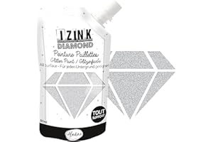 Aladine - Izink Diamond Argenté 80 ml - Peinture Pailletée - Pour Tout Support : Papier, Tissu, Béton, Métal, Bois - DIY et Loisirs Créatifs - Déco Brillante - Gris Argent