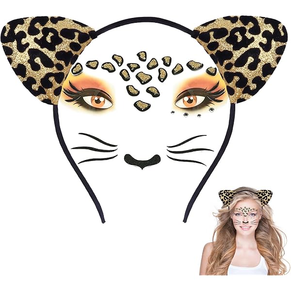 Leoparden-Gesichtstattoo Mit Stirnband – Temporär Für Karneval, Halloween, Dschungel-Party