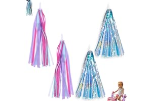 HBINGL Bike Tassels for Girls 2 Pair Handlebar Streamers, Scooter Tassels Girls Bikes Accessories Tassel Colorful Ribbons, Bike Handlebar Streamers Bicycle Grips Tassels for Girls Boys