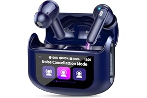 QXUFV AI Translation Earbuds Real Time,164 Language/7 Translation Modes Translator Earbuds with Audio and Video Calls,No Subscription,5 EQ Modes Touch Screen Translator Headphones,48H AI Ear Buds, Dark Blue