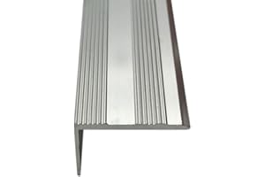 Grandismo® 3ft - Stair Edging - Self Adhesive Stick Down - Edge Nosing Tread Strip - Tile/Laminate/Wood Aluminium to Vinyl - Threshold Metal Door Trim - Silver