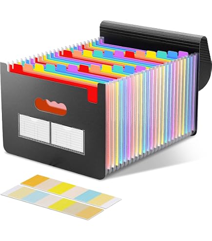 Classeur Accordéon 26 Pochettes A4 - Organisateur De Documents Extensible, Plastique, 32,7x23,6 Cm, Étiquettes Colorées