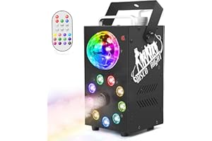 HOLDLAMP Máquina de Humo 700W con 1 Bola de Discoteca 9 Cuentas de Lámpara Luz LED 3 en 1 a Todo Color, con Control Remoto Inalámbrico Pulverizadores de Colores Adecuado para Halloween Fiesta de Navidad