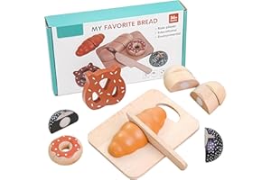 PMUEUFF Dinette Enfant 3 Ans en Bois, Accessoires de Cuisine pour Jeux de Rôle, Accessoires de Cuisine éducatifs pour Enfants à Partir de 3 Ans, Jeux de Pain avec Connexion Velcro