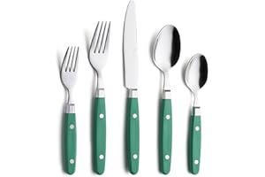 ANNOVA Juego de Cubiertos 20 Piezas Acero Inoxidable Mango de Color con Remache/Cubiertos Estilo Retro (Green, 20 Pieces)