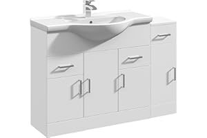 VeeBath Linx Bathroom Furniture Combination Set with Vanity Basin Cabinet & Cupboard Storage Unit (1100mm)