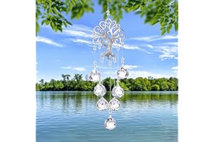 ‎QUNKUN Kristall Glas Prisma, Metall Baum des Lebens Anhänger, Kristalkugel Hängen Deko, Kristalle Als Dekoration, Feng Shui Sonnenfänger Kristall für Garten Dekoration, Fenster Deko