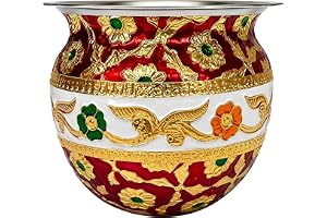 GINI Steel Kalash 600ml – Decorative Floral Design Pooja Kalash Pot for Home Mandir, Puja Rituals & Home Decor (Pack of 1)