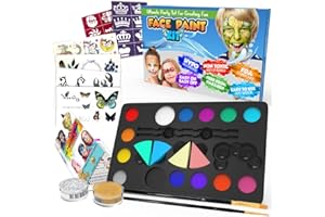 Desire Deluxe Peinture Visage pour Enfants – Set de Maquillage pour Filles et garçons – Halloween, Cadeau de Noël d’Exception – Kit Contenant : Palette de Couleurs, Paillettes, Pochoir et Tatouage