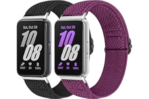 Bcuckood Elastic Nylon Straps Compatible with Samsung Galaxy Fit 3, 2PCS Adjustable Stretchy Nylon Replacement Straps Wristbands for Galaxy Fit3 SM-R390 Watch for Women Men