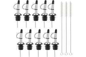 BOZILY 10 Stück Ausgießer Flasche Flaschenausgießer Edelstahl Spirituosen Ausgießer+3 Reinigungsbürste, Portionierer mit Gummidichtung Ausgiesser für Flaschen für Wein Schnaps Olivenöl Kaffee Sirup
