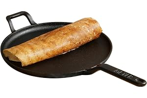 Meyer Pre-Seasoned Cast Iron Flat Dosa, Roti, Chapati Tawa Pan with Stick Handle, Dosa Kallu, Iron Tawa Big Size, Gas and Induction Compatible 28cm, Black