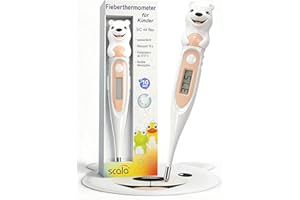 ‎SCALA scala SC 44 flex Digitales Fieberthermometer Baby & Kinder – 10 Sek. Messzeit, flexible Spitze, Fieberalarm, wasserdicht – oral, rektal & axillar – Eisbär Motiv
