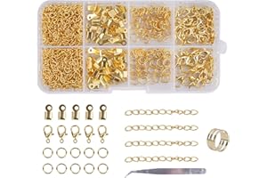 Zythrem 600 Pezzi Catenacci per Aragosta Anellini Aperti Chiusure per Braccialetti Chiusure per Collane Ganci Anellini Salto Kit Fermagli per Gioielli per Braccialetti fai da te Oro