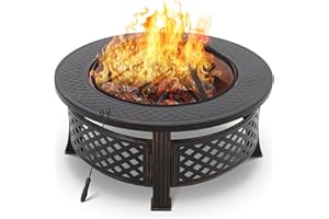 TLSUNNY Braciere 80,5 cm, Braciere da Giardino con Copertura per Braciere Rotonda, Parascintille e Griglia, Braciere da Esterno Multifunzionale, per riscaldamento/terrazza/falò/barbecue