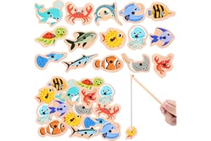 Yeefunjoy Magnetico Giocattoli da Pesca, 15Pcs Giochi Magnetico Legno, Gioco di Pesca Magnetico per Bambini, Giochi Montessori, Bambino in Legno Educativo Giocattoli, per Bambini Regalo 2 3 4 5 Anni