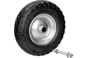 ECD Germany Kolo do taczki z profilem blokowym z odpornej na przebicie pelnej gumy PU z osia - Opona z felga stalowa - 4.80/4.00-8 - Srednica 390 mm - Czarny - Kolo zapasowe Kolo gumowe Kolo do taczki