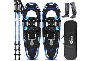 ‎ODOLAND Odoland Schneeschuhe mit Steighilfe Allround 4 IN 1 für Damen und Herren mit Wanderstöcken, Wasserdichten Gamaschen und Tragetasche, ab Schuhgröße 21 INCH/ 25 INCH / 30 INCH