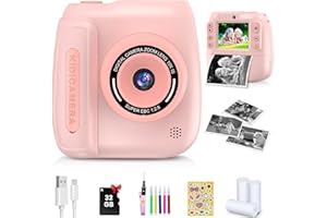 FZIFZI Appareil Photo Enfant, 1080P Appareil Photo Instantané Numérique, Caméra Vidéo & Selfie, avec Carte 32GB & Papier Photo, Jouet Cadeau Noël et Anniversaire pour Filles Garçons de 3 à 12 Ans