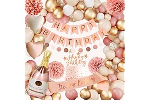 Geburtstagsdeko Mädchen Frauen, Geburtstag Deko Rosa Beige, Deko Geburtstag Frau, Kindergeburtstag Birthday Decorations mit Happy Birthday Girlande Ballon Girlande Pompons für Boho Party Deko