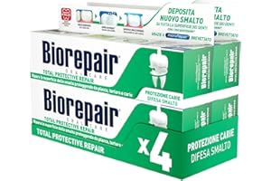 Biorepair, Dentifricio Total Protective Repair, Protezione da Carie, Tartaro e Placca, Difesa Smalto, Con MicroRepair, Azione Antibatterica, Senza Fluoro e Parabeni, 4x60ml