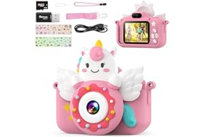 TIATUA Aparat cyfrowy 1080P dla dzieci z kartą SD 32 GB i trybem selfie, aparat dla maluchów i kamera wideo, prezenty świąteczne i urodzinowe, zabawka dla dzieci w wieku 3-10 lat (różowa)