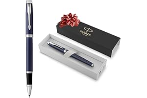 Parker IM Penna Roller | Punta Fine e Ricarica di Inchiostro Nero | Matte Blue Chrome Trim