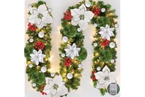 FAIRYAUSHOPYA Guirnalda de Navidad,Guirnalda Navidad con Luces,guirnaldas navideñas de 270cm,Guirnalda Navidad Verde Decoración Utilizada para escaleras y chimeneas navideñas (2.7plateadas)