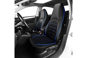 ‎TOYOUN TOYOUN Klassisch Autositzbezüge Vordersitze Highback Sitzbezüge Auto Vordersitze 2er Universal Schonbezüge PU Leder Sitzschoner für Autositz Vorne Schwarz Blau Auto-Zubehör Innenraum
