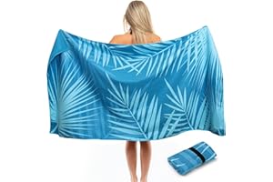ELAKIRI Microfibre Beach Towel, 90 x 180 cm, Beach Towel, Soft and Skin-Friendly, Microfibre Bath Towel, Quick Drying and Easy Care, Green Palm Leaf Pattern, Lightweight Beach Towels, for Beach, Pool